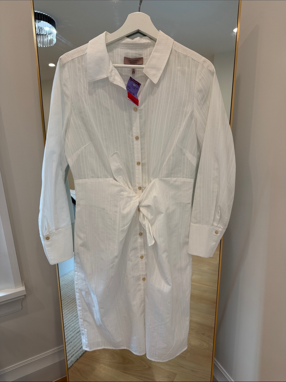 Rebecca Taylor White Button-Front Tie-Waist Shirt Dress